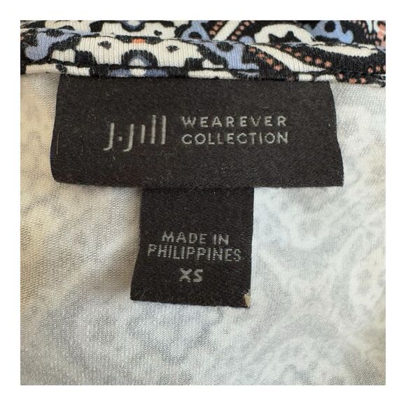 Geometric Print Dress Black White Peach Blue 3/4 Sleeve - Picture 5 of 8